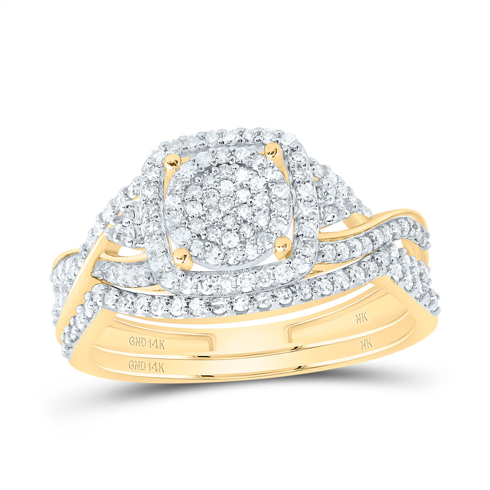 14kt Yellow Gold 1/2 Cttw Natural Diamond Fashion Cushion Wedding Engagement Anniversary Bridal Set, Women Size: 5-9