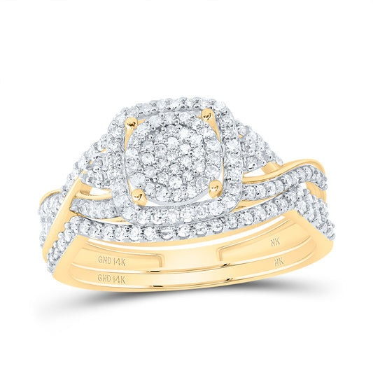 14kt Yellow Gold 1/2 Cttw Natural Diamond Fashion Cushion Wedding Engagement Anniversary Bridal Set, Women Size: 5-9