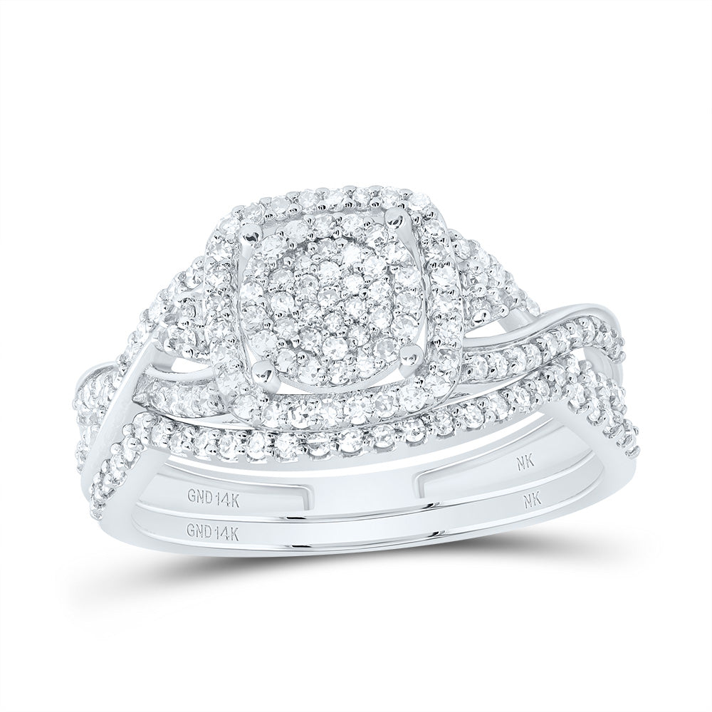 14kt White Gold 1/2 Cttw Natural Diamond Fashion Cushion Wedding Engagement Anniversary Bridal Set, Women Size: 5-9