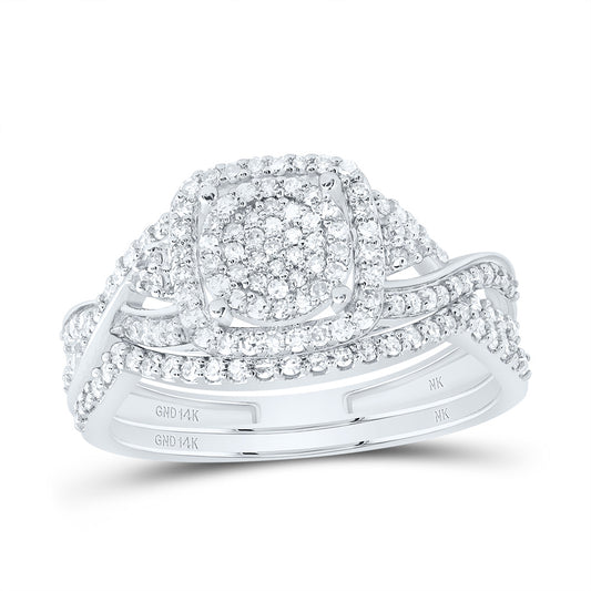 14kt White Gold 1/2 Cttw Natural Diamond Fashion Cushion Wedding Engagement Anniversary Bridal Set, Women Size: 5-9