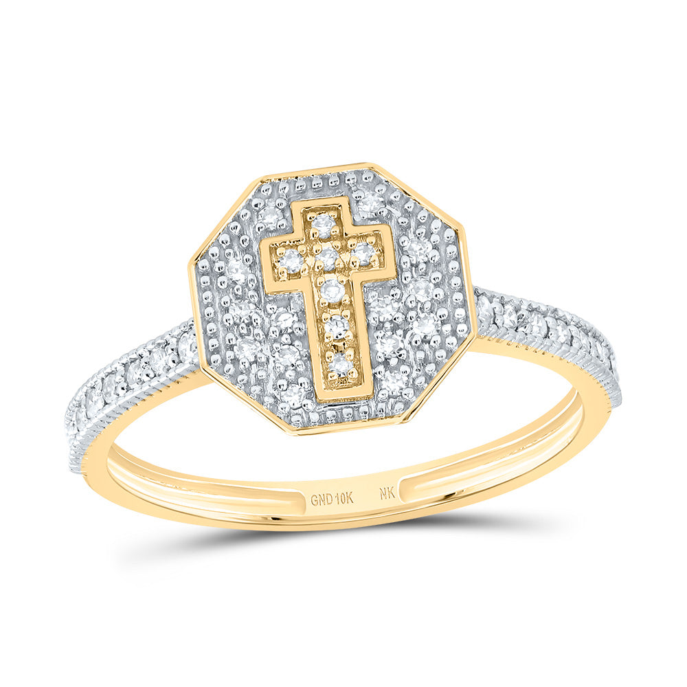 10kt Yellow Gold 1/6 Cttw Natural Diamond Fashion Octagon Wedding Engagement Anniversary Cross Ring, Women Size: 5-9