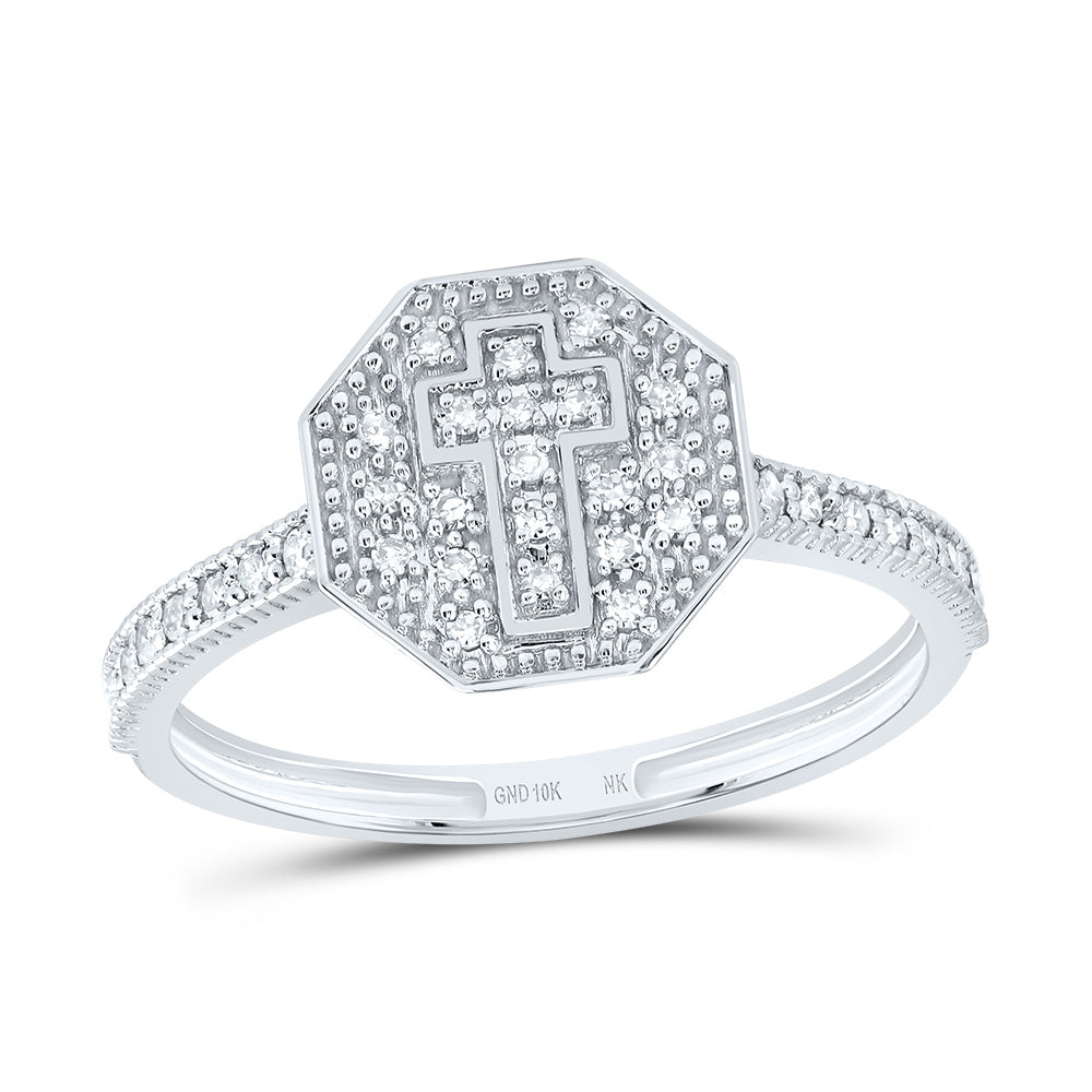 10kt White Gold 1/6 Cttw Natural Diamond Fashion Octagon Wedding Engagement Anniversary Cross Ring, Women Size: 5-9