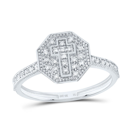 10kt White Gold 1/6 Cttw Natural Diamond Fashion Octagon Wedding Engagement Anniversary Cross Ring, Women Size: 5-9