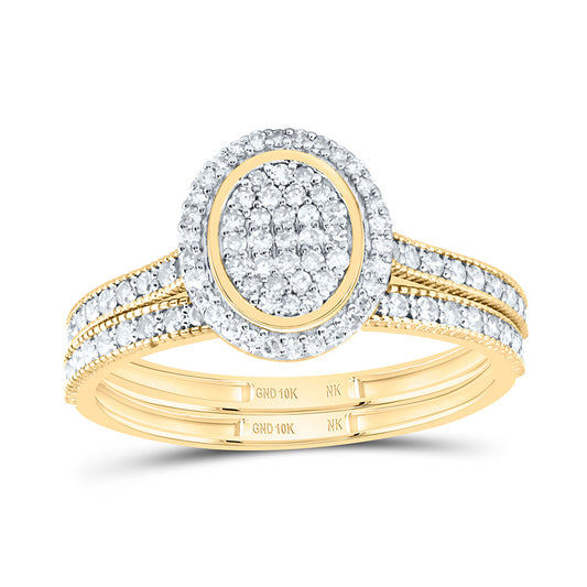 10kt Yellow Gold 1/2 Cttw Natural Diamond Fashion Oval Wedding Engagement Anniversary Bridal Set, Women Size: 5-9