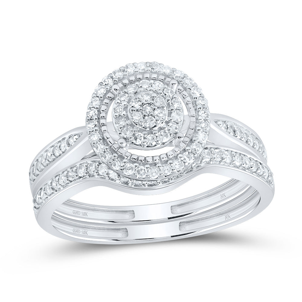 10kt White Gold 3/8 Cttw Natural Diamond Fashion Round Wedding Engagement Anniversary Bridal Set, Women Size: 5-9