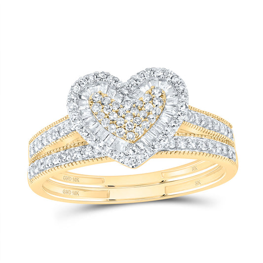10kt Yellow Gold 1/2 Cttw Natural Diamond Fashion Heart Wedding Engagement Anniversary Bridal Set, Women Size: 5-9