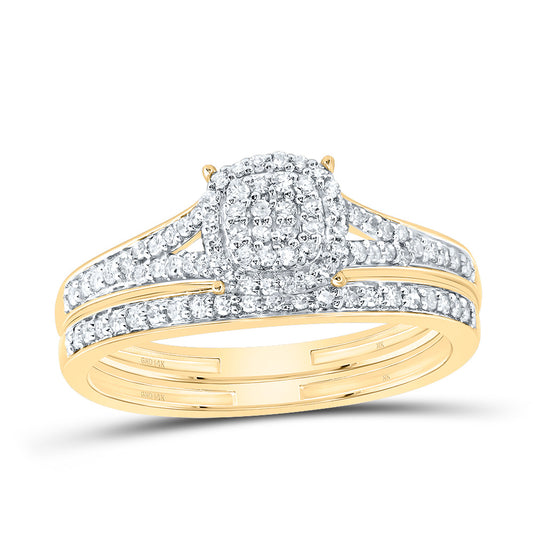 14kt Yellow Gold 1/3 Cttw Natural Diamond Fashion Cushion Wedding Engagement Anniversary Bridal Set, Women Size: 5-9