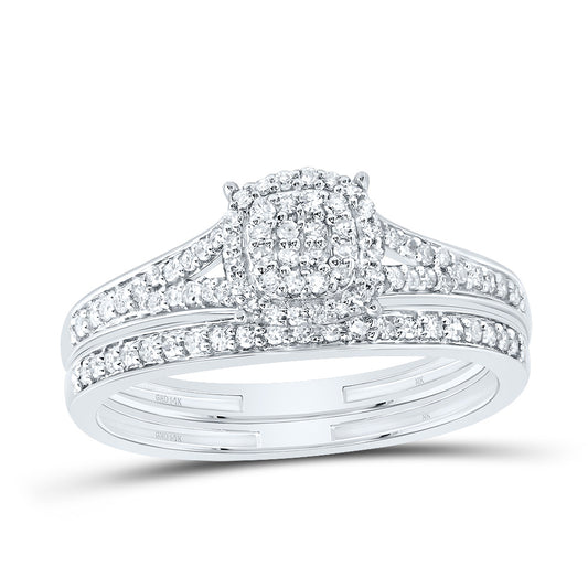 14K White Gold 1/3 Ctw Natural Diamond Fashion Cushion Bridal Set, Womens Size: 5-9