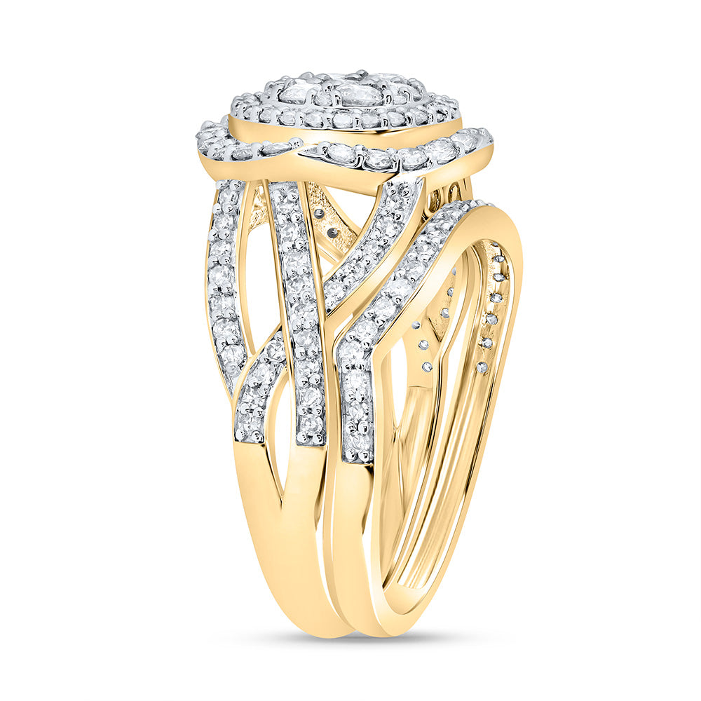 10kt Yellow Or White Gold Natural Diamond Fashion Flower Wedding Engagement Anniversary Bridal Set