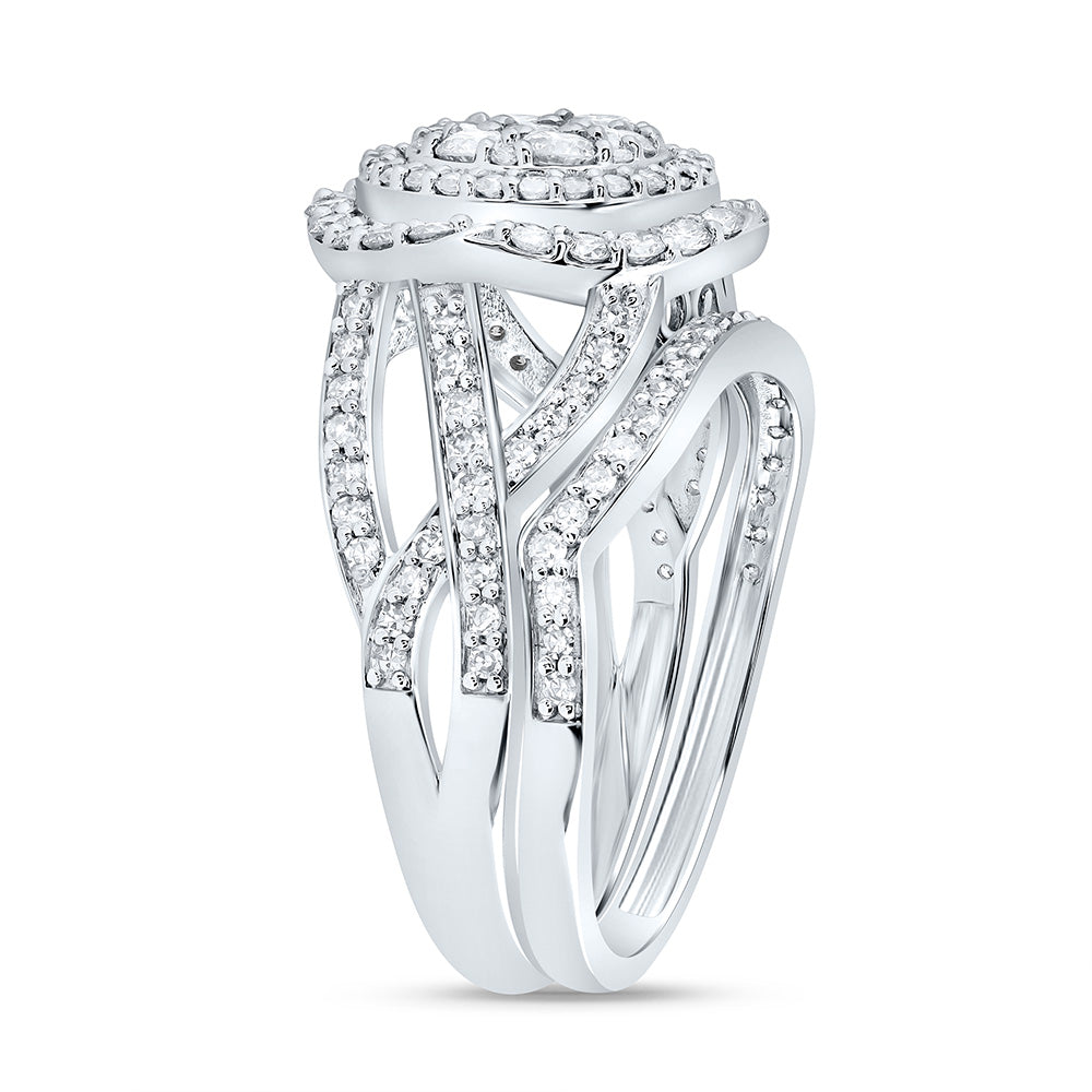 10kt Yellow Or White Gold Natural Diamond Fashion Flower Wedding Engagement Anniversary Bridal Set