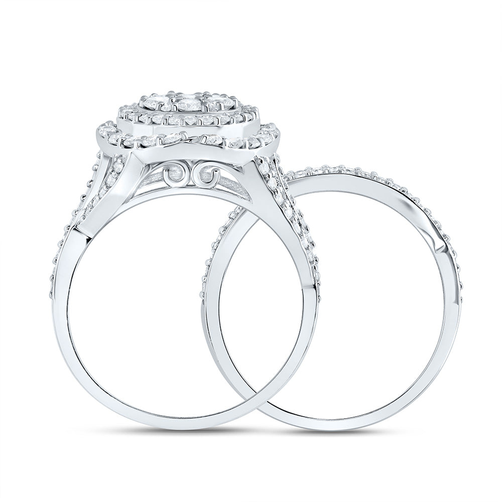 10kt Yellow Or White Gold Natural Diamond Fashion Flower Wedding Engagement Anniversary Bridal Set