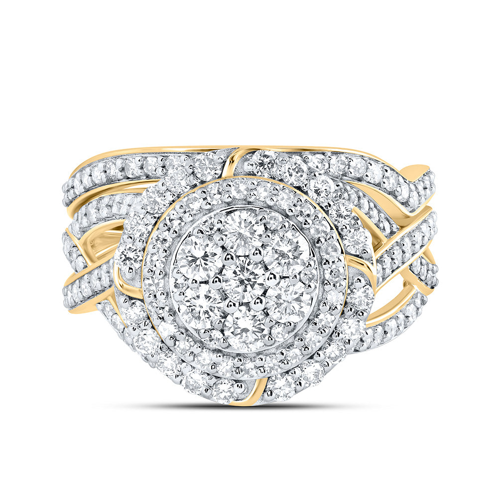 14kt Yellow Or White Gold Natural Diamond Fashion Flower Wedding Engagement Anniversary Bridal Set