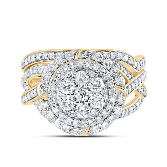 14kt Yellow Or White Gold Natural Diamond Fashion Flower Wedding Engagement Anniversary Bridal Set