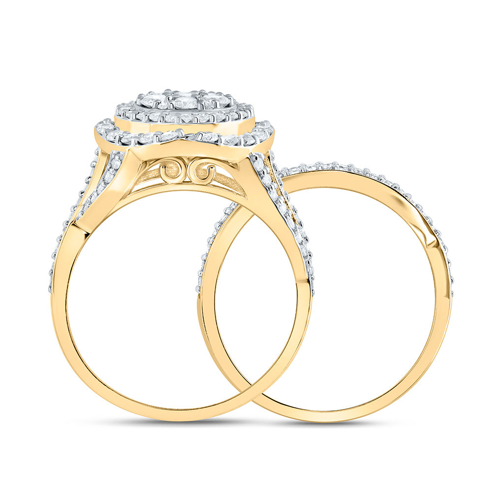 14kt Yellow Or White Gold Natural Diamond Fashion Flower Wedding Engagement Anniversary Bridal Set