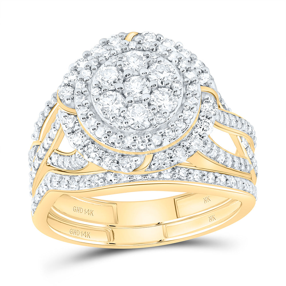 14kt Yellow Or White Gold Natural Diamond Fashion Flower Wedding Engagement Anniversary Bridal Set