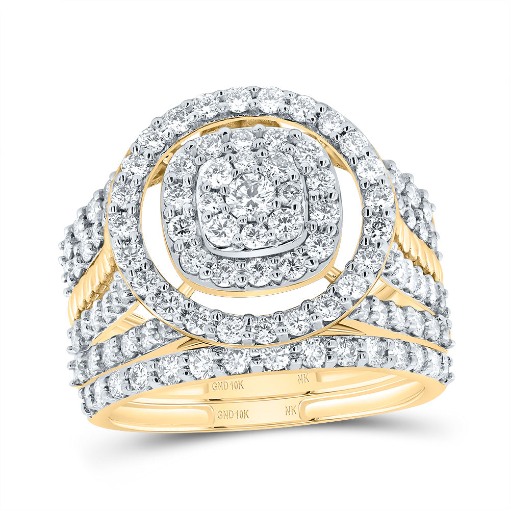 10kt Yellow Gold 1 3/4 Cttw Natural Diamond Fashion Round Wedding Engagement Anniversary Bridal Set, Women Size: 5-9