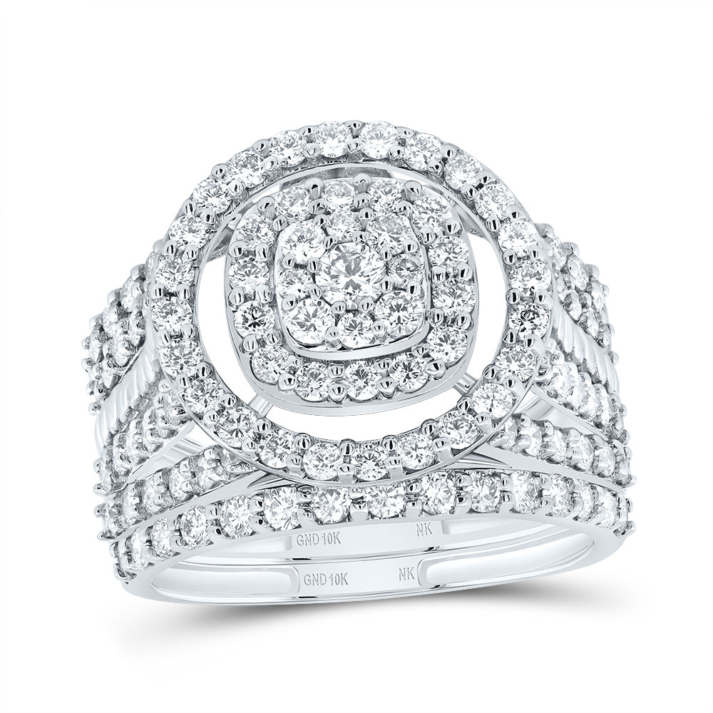 10kt White Gold 1 3/4 Cttw Natural Diamond Fashion Round Wedding Engagement Anniversary Bridal Set, Women Size: 5-9