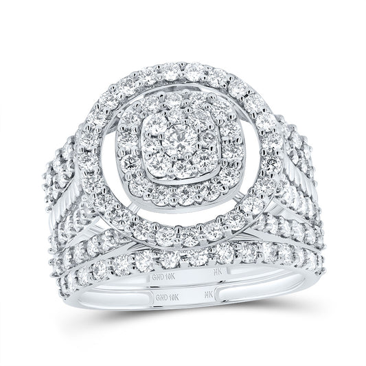 10kt White Gold 1 3/4 Cttw Natural Diamond Fashion Round Wedding Engagement Anniversary Bridal Set, Women Size: 5-9