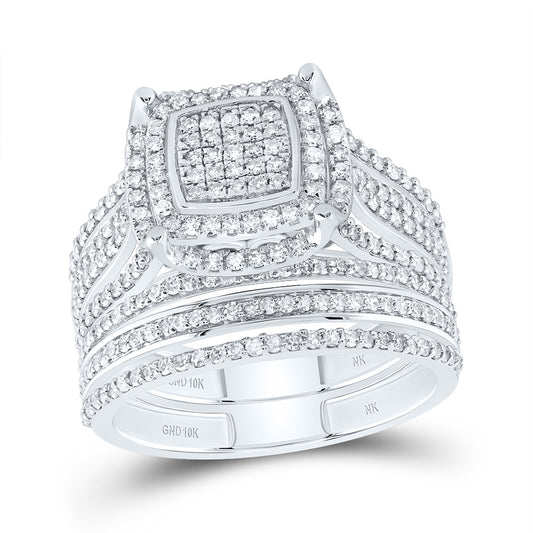 10kt White Gold 1 Cttw Natural Diamond Fashion Cushion Wedding Engagement Anniversary Bridal Set, Women Size: 5-9