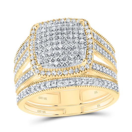 10kt Yellow Gold 3/4 Cttw Natural Diamond Fashion Cushion Wedding Engagement Anniversary Bridal Set, Women Size: 5-9
