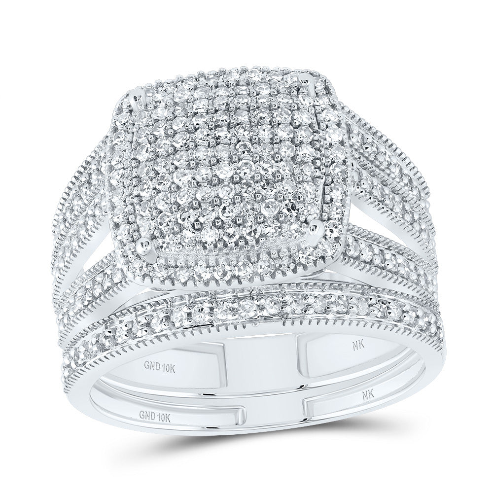 10kt White Gold 3/4 Cttw Natural Diamond Fashion Cushion Wedding Engagement Anniversary Bridal Set, Women Size: 5-9