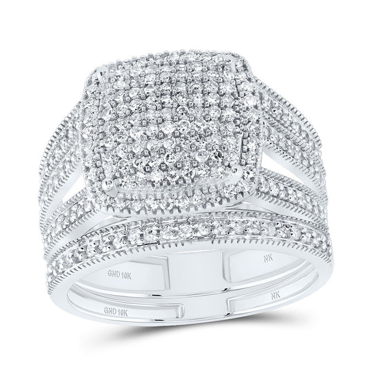 10kt White Gold 3/4 Cttw Natural Diamond Fashion Cushion Wedding Engagement Anniversary Bridal Set, Women Size: 5-9