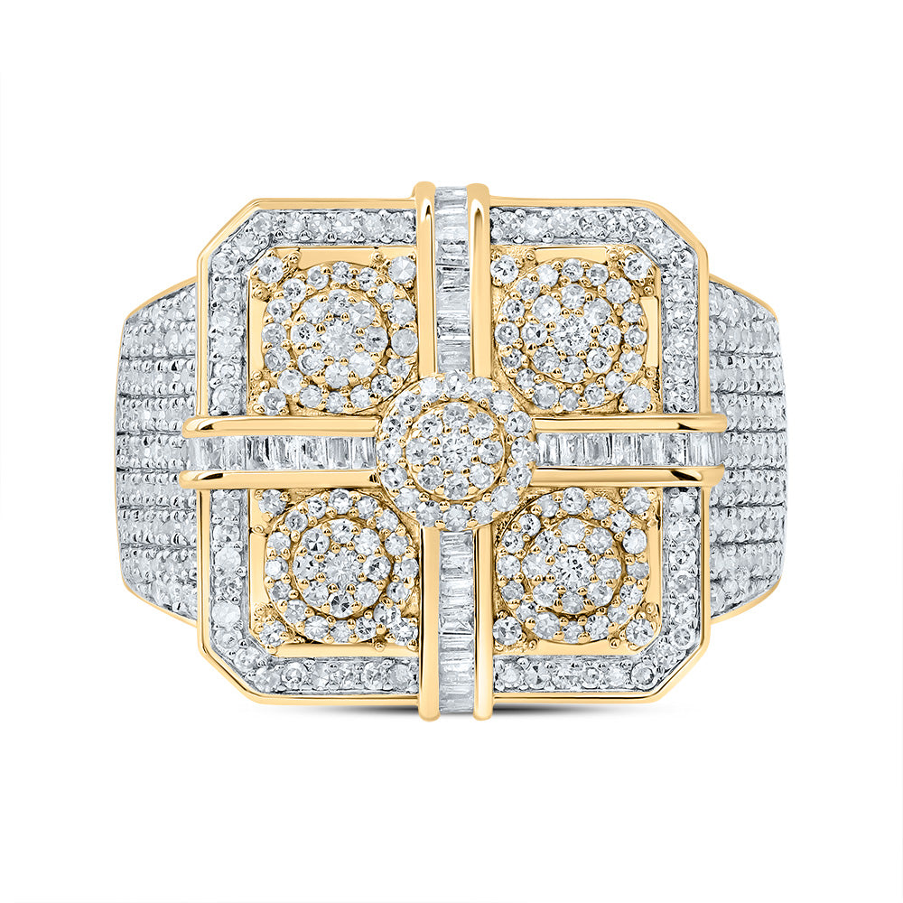 10kt Yellow Gold 1 3/4 Cttw Natural Diamond Square Mens Ring, Men Size: 8-12