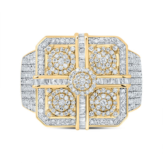 10kt Yellow Gold 1 3/4 Cttw Natural Diamond Square Mens Ring, Men Size: 8-12