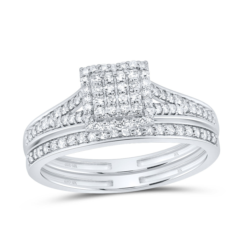 10kt White Gold 3/8 Cttw Natural Diamond Fashion Square Wedding Engagement Anniversary Bridal Set, Women Size: 5-9