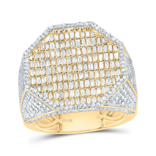 10kt Yellow Gold 2 1/3 Cttw Natural Diamond Octagon Mens Ring, Men Size: 8-12
