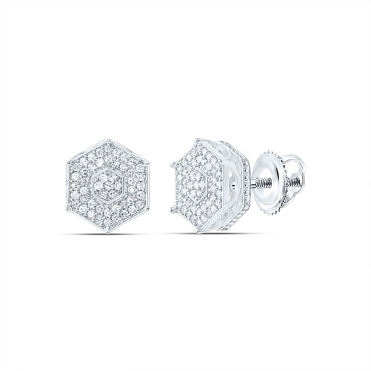 10kt White Gold 3/8 Cttw Natural Diamond Fashion Hexagon Stud Earring