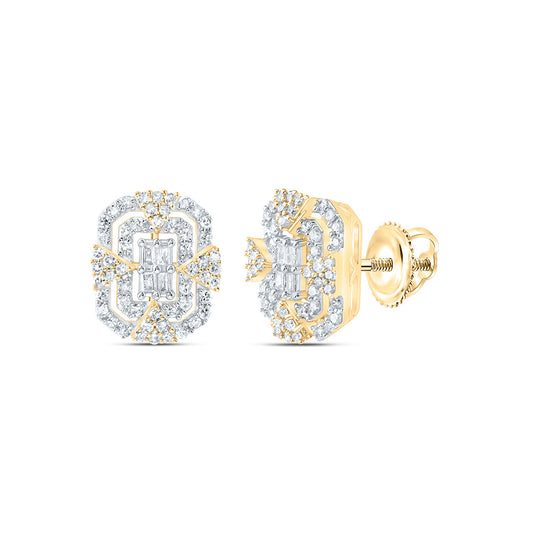 10kt Yellow Gold 1/2 Cttw Natural Diamond Fashion Emerald Stud Earring