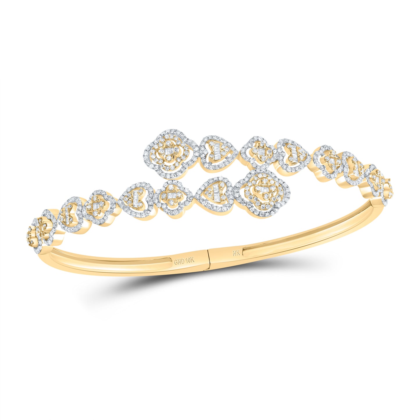 10kt Yellow Gold 1 5/8 Cttw Natural Diamond Fashion Clover-heart Bangle (55x65mm)