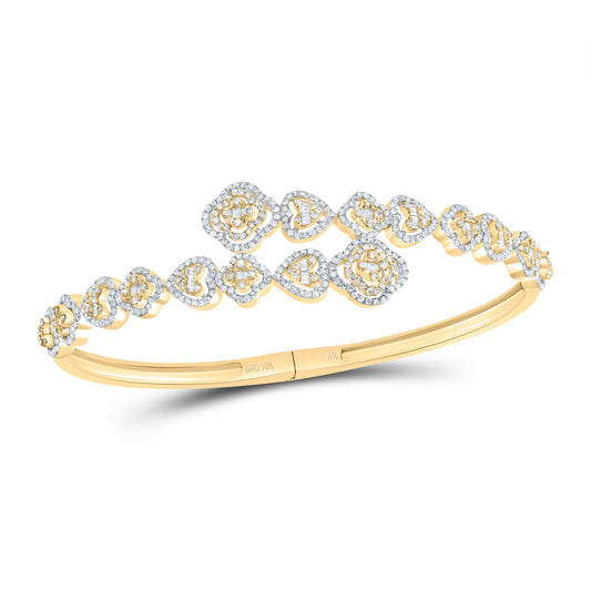 10kt Yellow Gold 1 5/8 Cttw Natural Diamond Fashion Clover-heart Bangle (55x65mm)