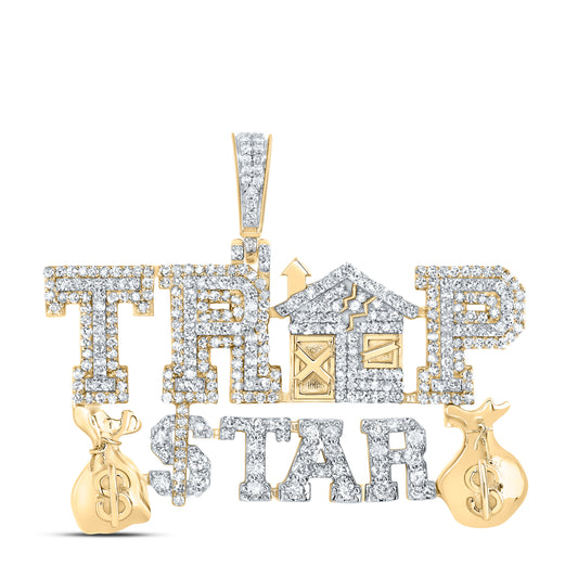 10kt Yellow Gold 1 5/8 Cttw Natural Diamond Trap-star-money Bag Men's Charm