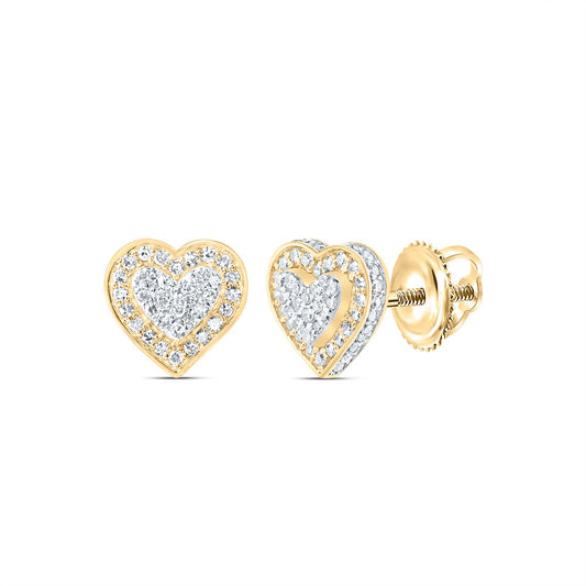 10kt Yellow Gold 1/3 Cttw Natural Diamond Fashion Heart Stud Earring