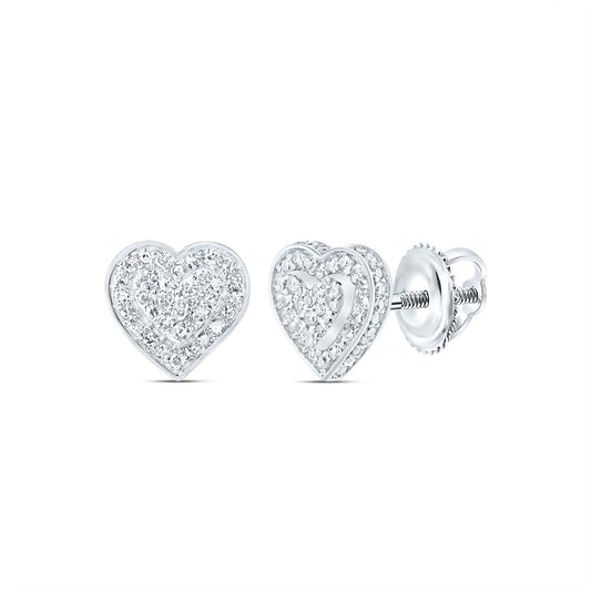 10kt White Gold 1/3 Cttw Natural Diamond Fashion Heart Stud Earring