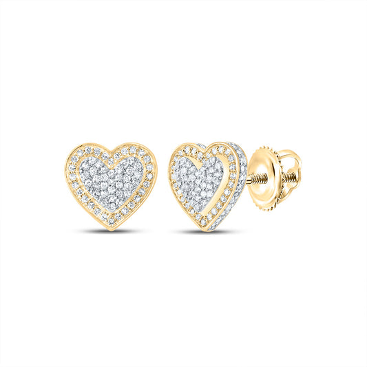 10kt Yellow Gold 1/2 Cttw Natural Diamond Fashion Heart Stud Earring