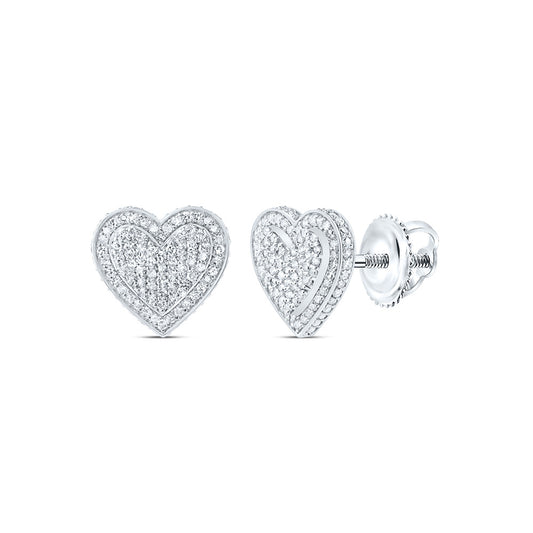 10kt White Gold 7/8 Cttw Natural Diamond Fashion Heart Stud Earring