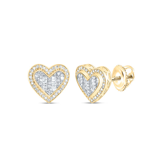 10kt Yellow Gold 1/4 Cttw Natural Diamond Fashion Heart Stud Earring