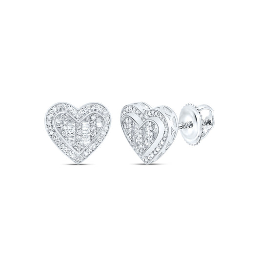 10kt White Gold 1/4 Cttw Natural Diamond Fashion Heart Stud Earring