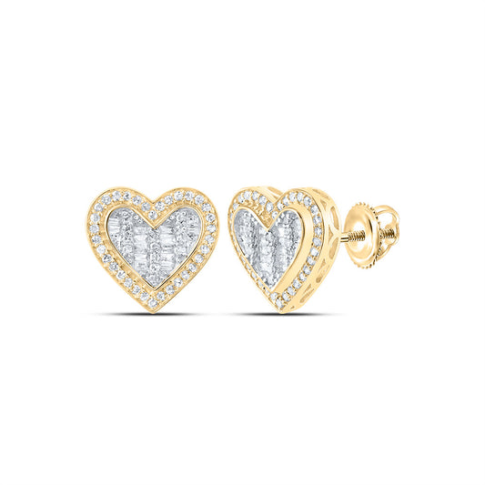 10kt Yellow Gold 1/2 Cttw Natural Diamond Fashion Heart Stud Earring