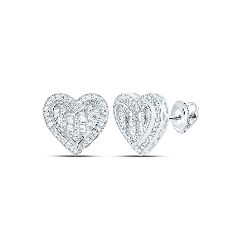 10kt White Gold 1/2 Cttw Natural Diamond Fashion Heart Stud Earring