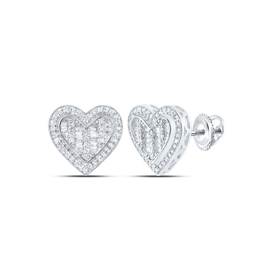 10kt White Gold 1/2 Cttw Natural Diamond Fashion Heart Stud Earring