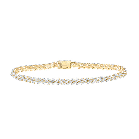 10kt Yellow Gold 2 7/8 Cttw Diamond (5 Mm) Franco Bracelet, Length: 8 Inch