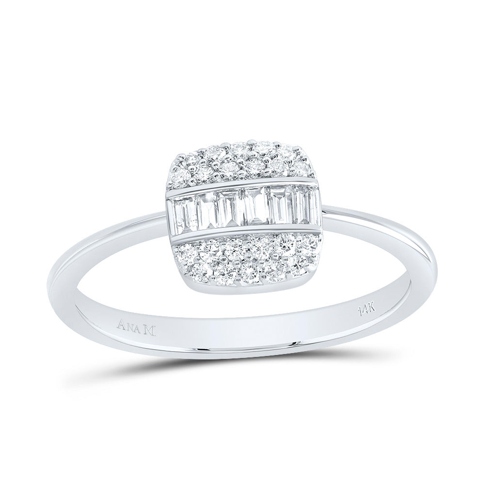 14kt White Gold 1/3 Cttw Natural Diamond Ana M Fashion Cushion Wedding Engagement Anniversary Ring, Women Size: 5-9