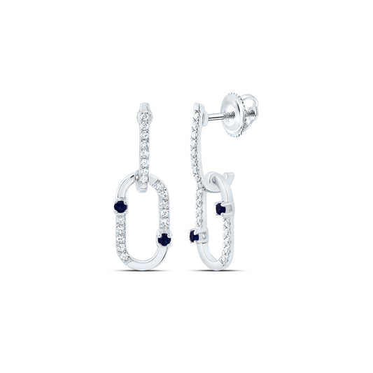 14kt White Gold 1/6 Cttw Natural Diamond and 1/20 Cttw Round Blue Sapphire Natural Gem Paper Clip Dangling Earring
