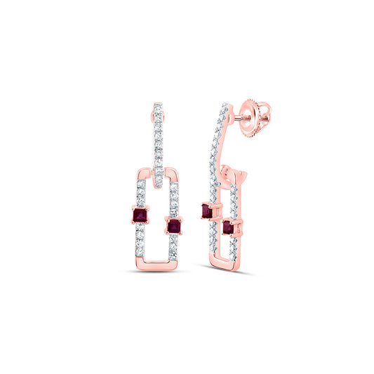 14kt Rose Gold 1/5 Cttw Natural Diamond and 1/6 Cttw Pr Ruby Natural Gem Paper Clip Dangling Earring