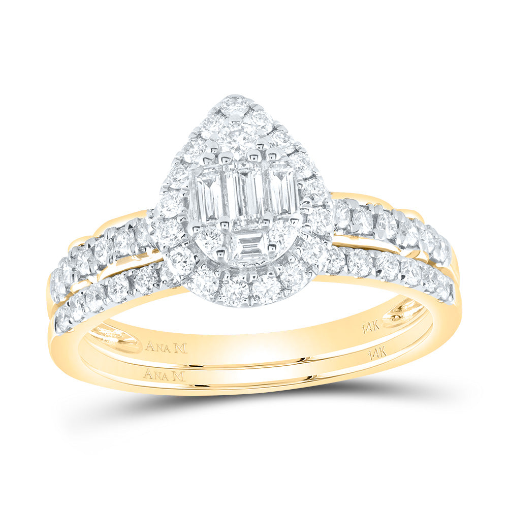 14kt Yellow Gold 3/4 Cttw Natural Diamond Ana M Diana Pear Wedding Engagement Anniversary Bridal Set, Women Size: 5-9