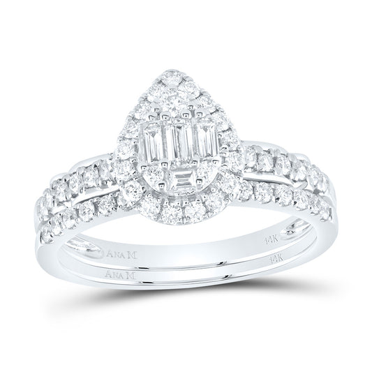 14kt White Gold 3/4 Cttw Natural Diamond Ana M Diana Pear Wedding Engagement Anniversary Bridal Set, Women Size: 5-9